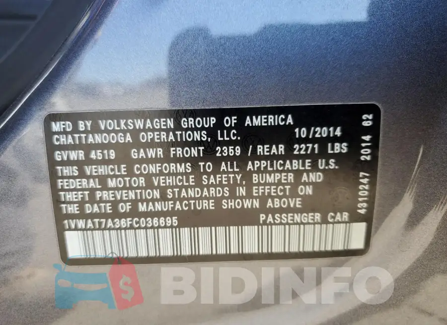 1VWAT7A36FC036695 Photo# 12