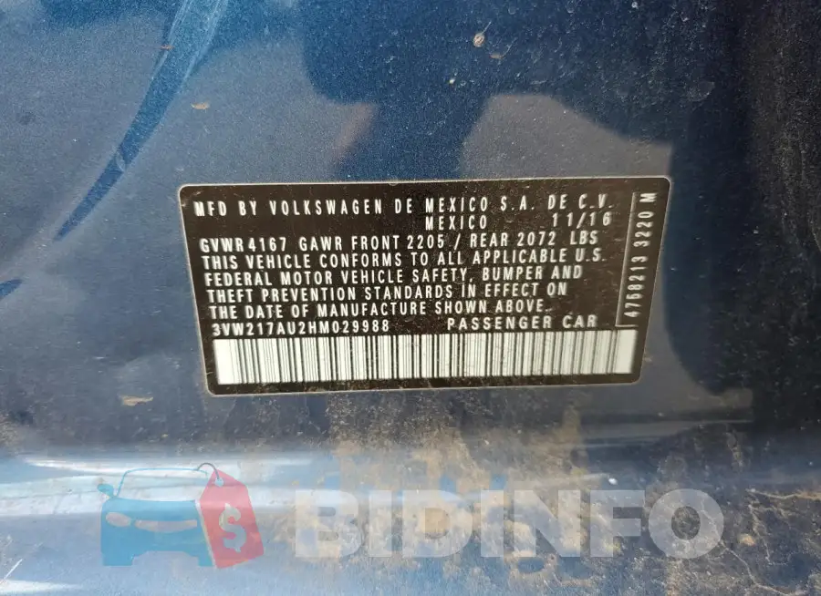 3VW217AU2HM029988 Photo# 12