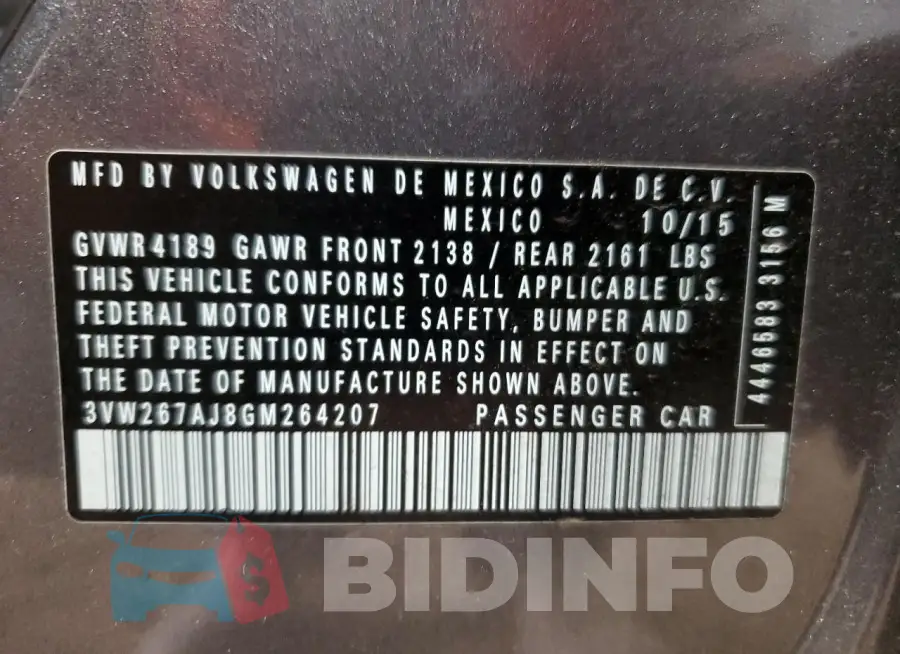 3VW267AJ8GM264207 Photo# 12