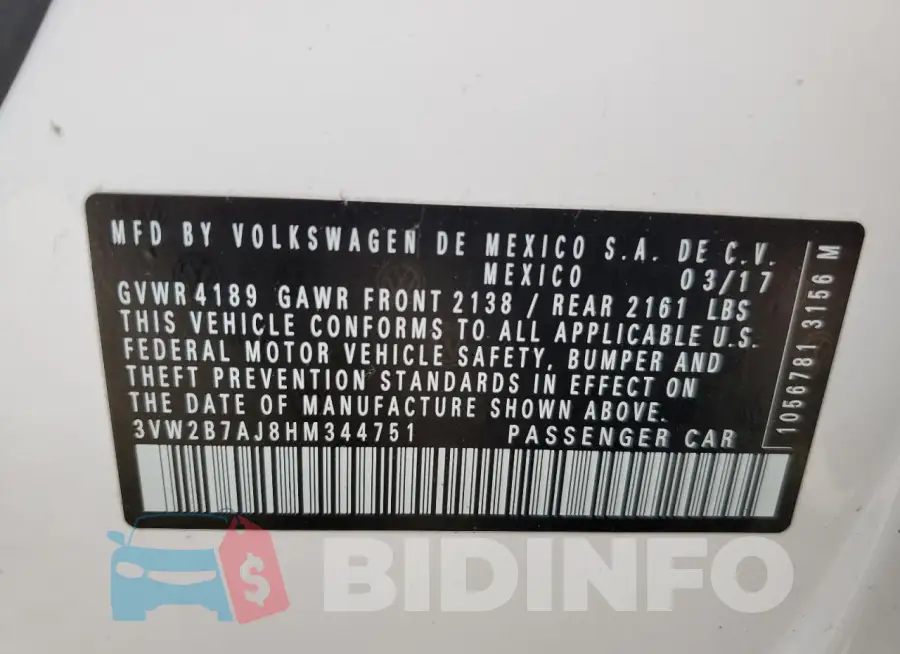 3VW2B7AJ8HM344751 Photo# 12