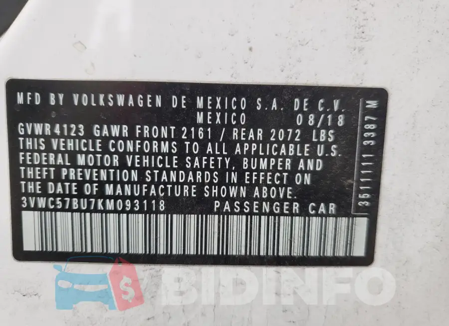3VWC57BU7KM093118 Photo# 12