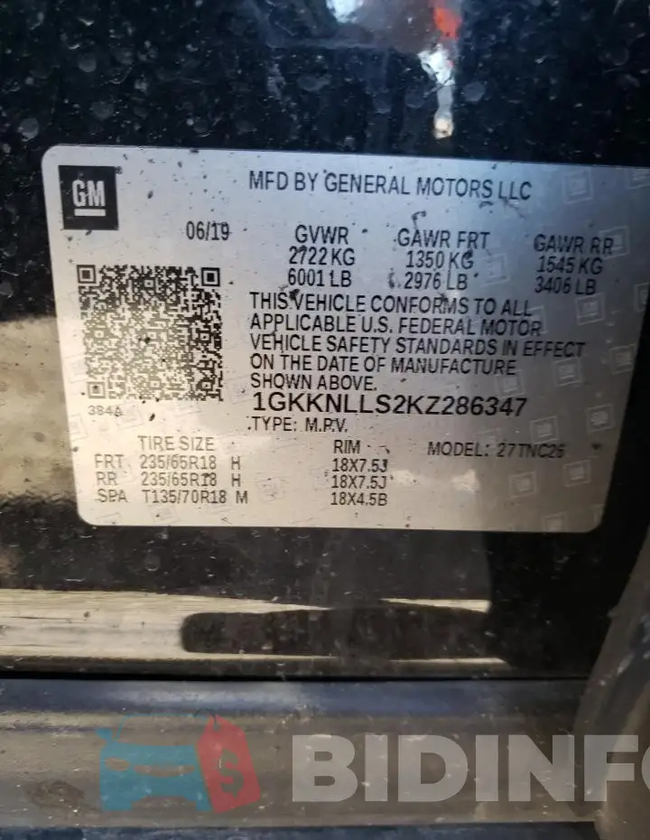 1GKKNLLS2KZ286347 Photo# 13