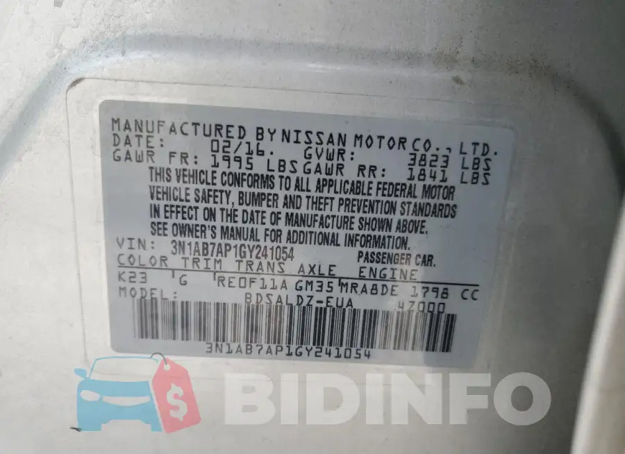 3N1AB7AP1GY241054 Photo# 12