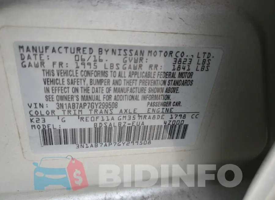 3N1AB7AP7GY299508 Photo# 12