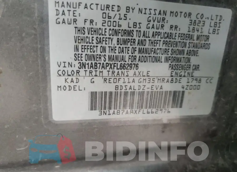 3N1AB7APXFL662976 Photo# 12