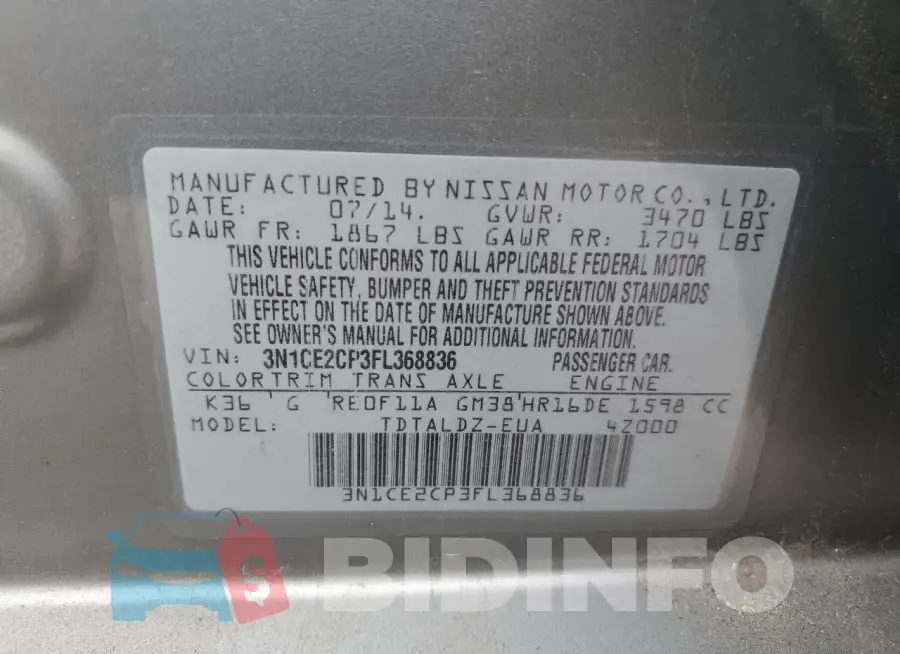3N1CE2CP3FL368836 Photo# 12