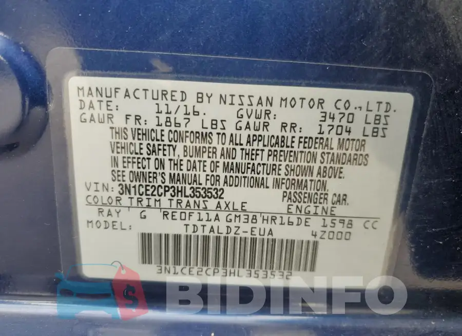 3N1CE2CP3HL353532 Photo# 12