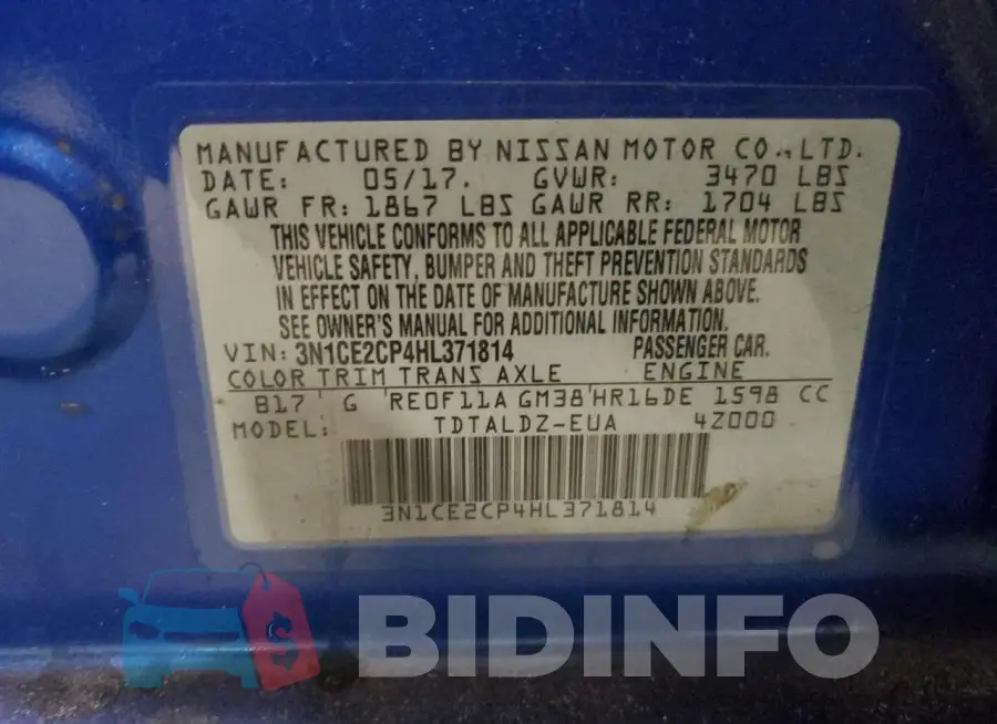 3N1CE2CP4HL371814 Photo# 13