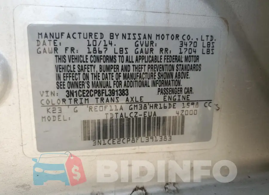 3N1CE2CP8FL391383 Photo# 13