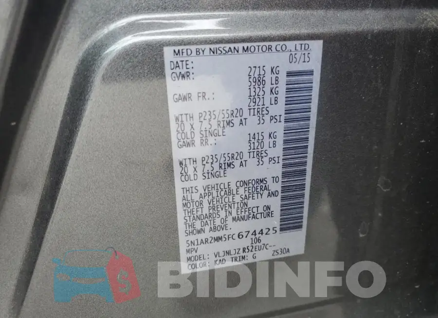 5N1AR2MM5FC674425 Photo# 13