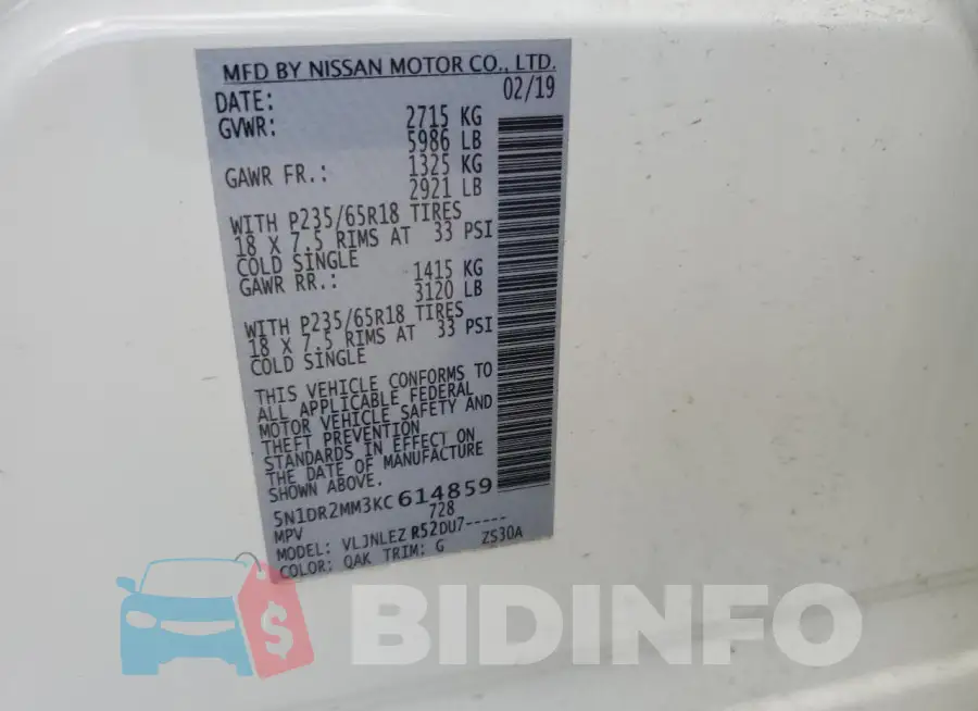 5N1DR2MM3KC614859 Photo# 12