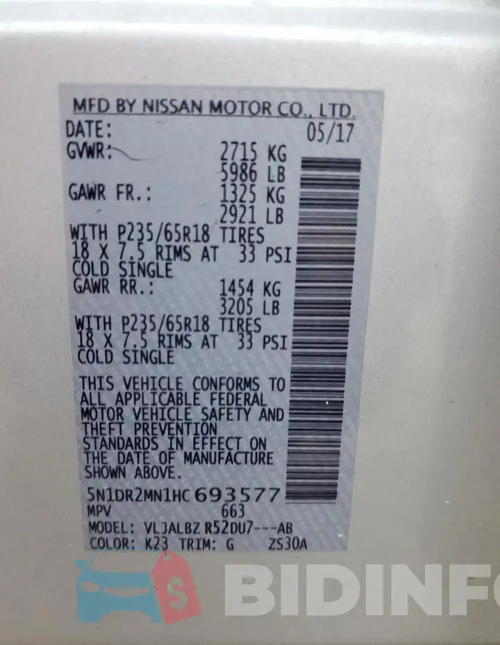 5N1DR2MN1HC693577 Photo# 14
