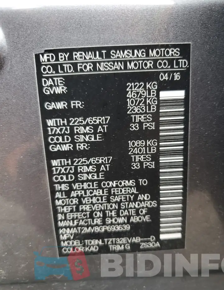 KNMAT2MV8GP693639 Photo# 14