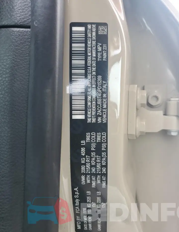 ZACCJBBT4GPD15269 Photo# 14