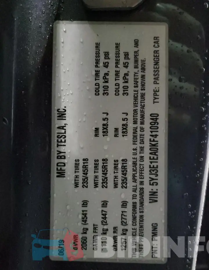 5YJ3E1EA0KF410940 Photo# 12