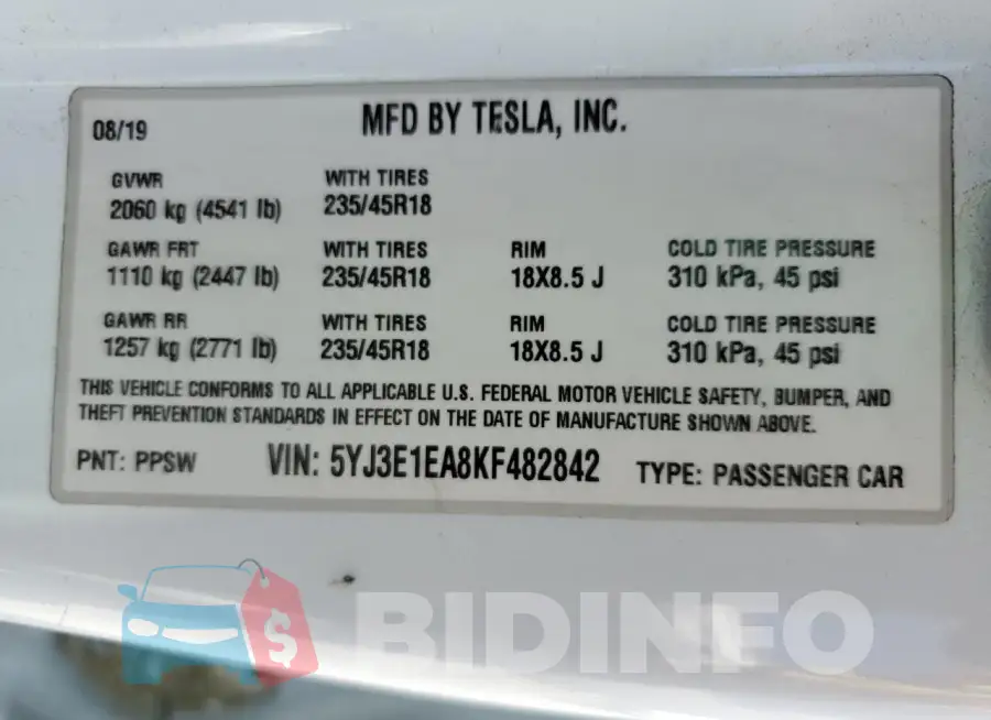 5YJ3E1EA8KF482842 Photo# 13