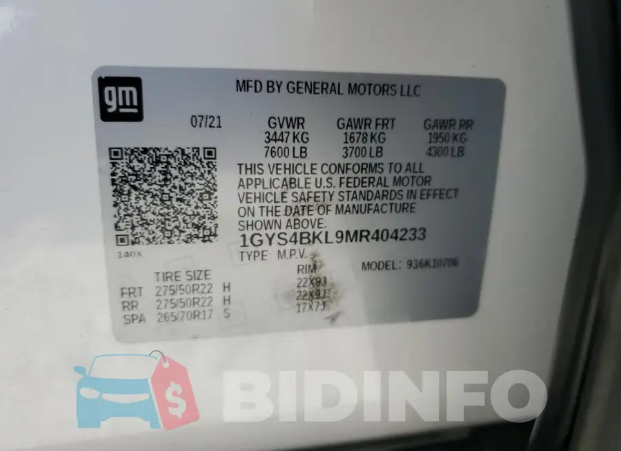 1GYS4BKL9MR404233 Photo# 13