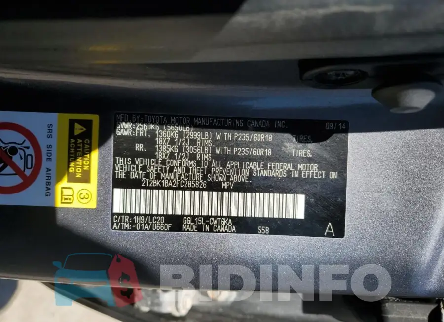 2T2BK1BA2FC285826 Photo# 13
