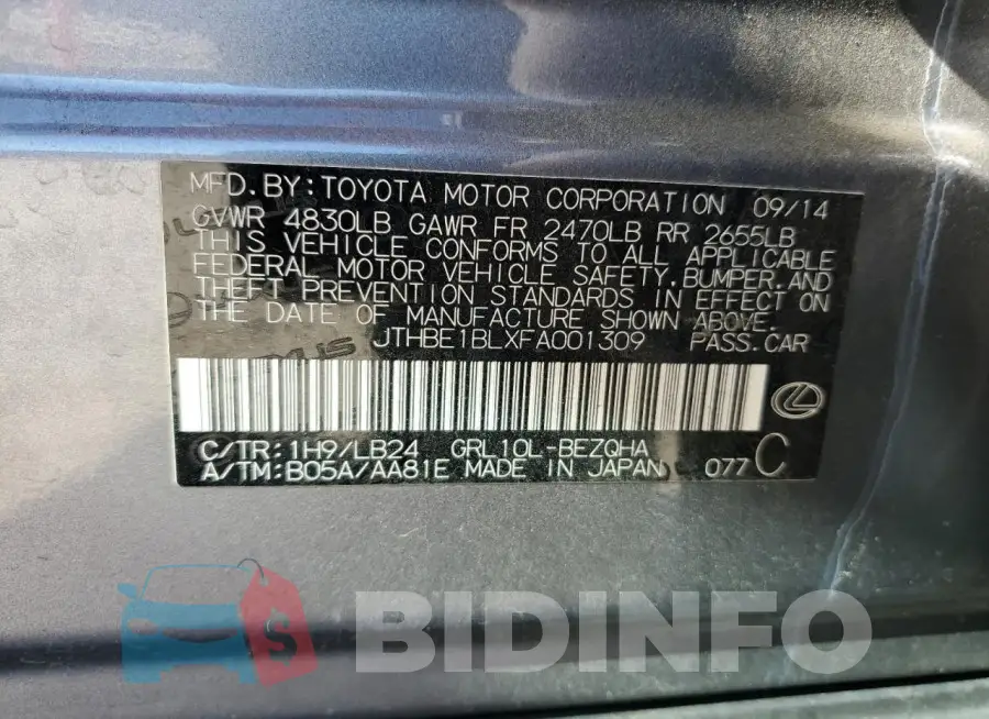 JTHBE1BLXFA001309 Photo# 13
