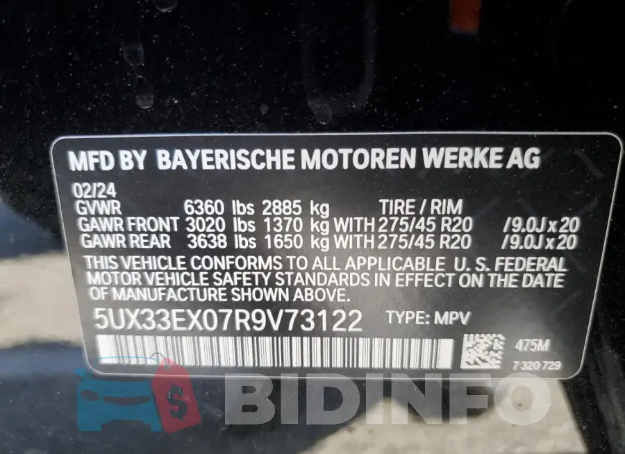5UX33EX07R9V73122 Photo# 13