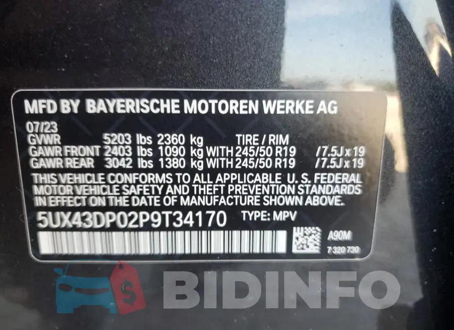 5UX43DP02P9T34170 Photo# 13