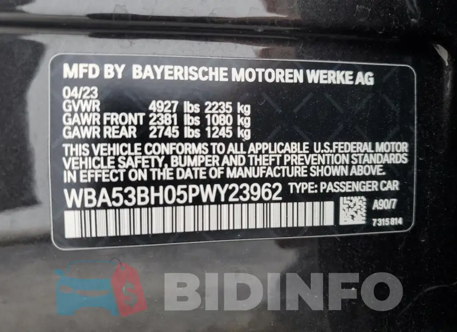 WBA53BH05PWY23962 Photo# 12