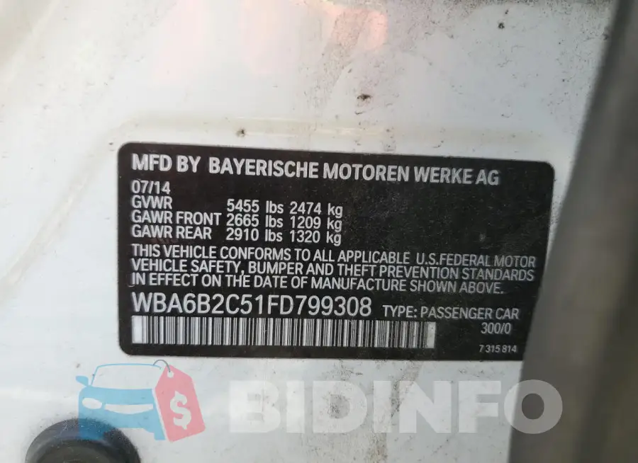WBA6B2C51FD799308 Photo# 12