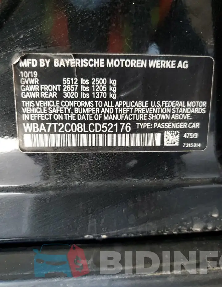 WBA7T2C08LCD52176 Photo# 12