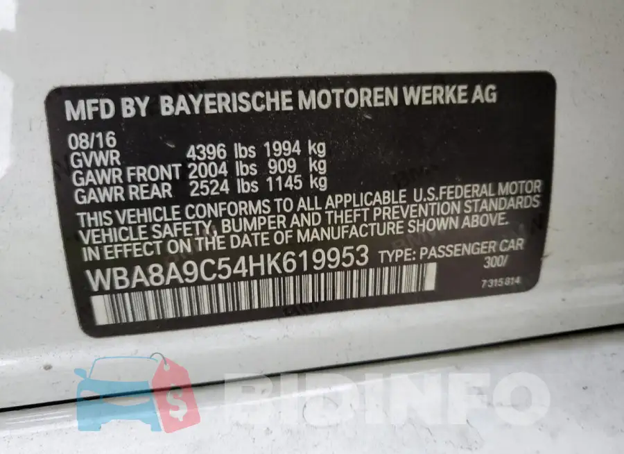 WBA8A9C54HK619953 Photo# 12