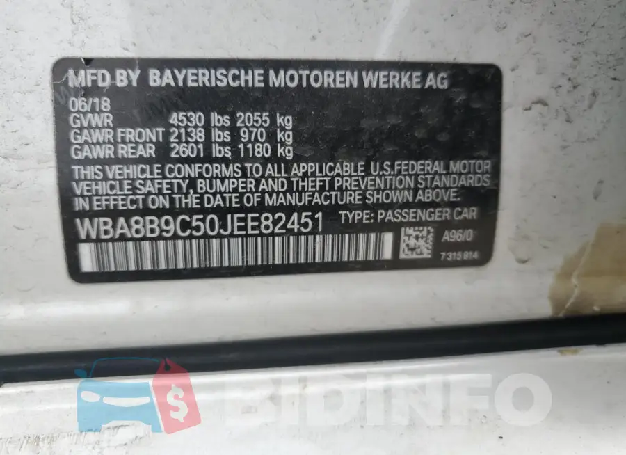 WBA8B9C50JEE82451 Photo# 12