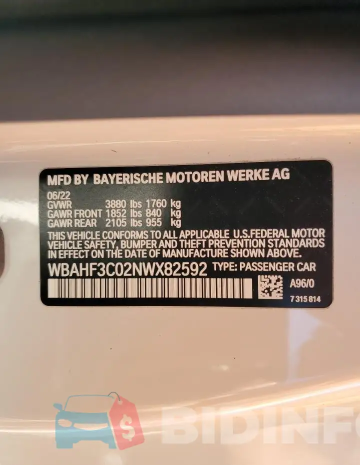 WBAHF3C02NWX82592 Photo# 12