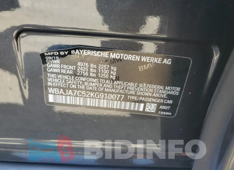 WBAJA7C52KG910077 Photo# 12