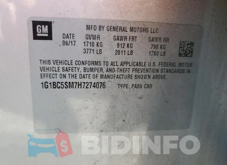 1G1BC5SM7H7274076 Photo# 12