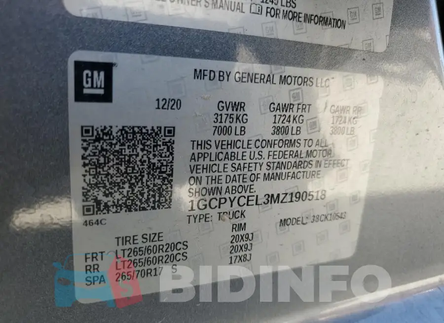 1GCPYCEL3MZ190518 Photo# 12