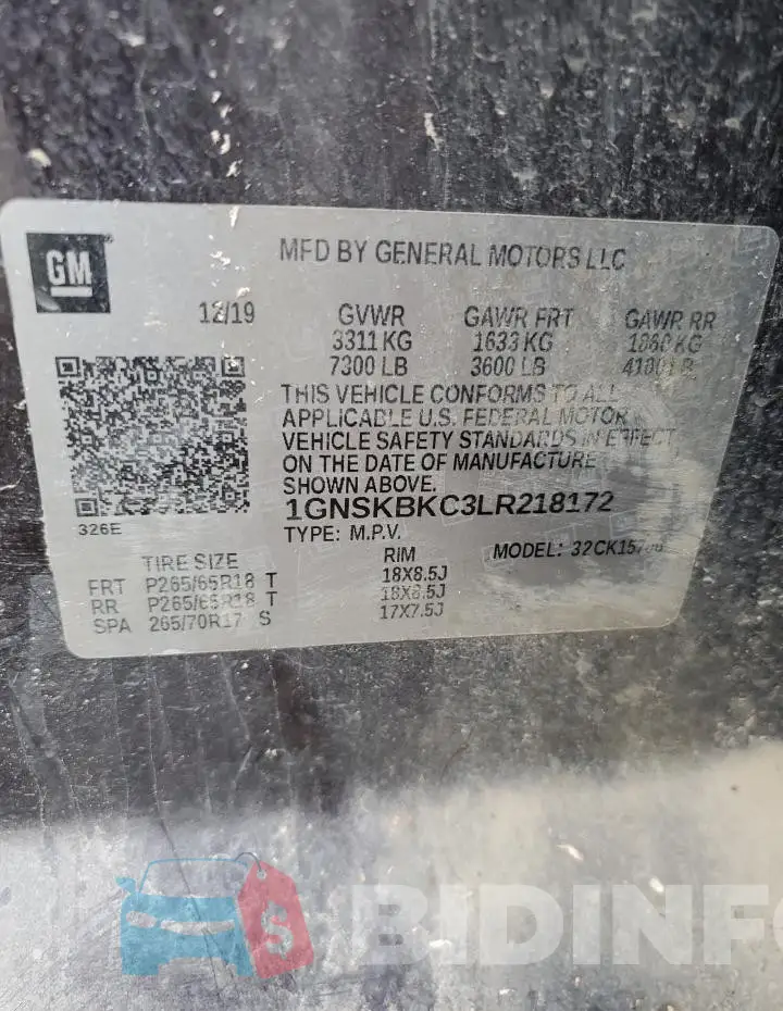 1GNSKBKC3LR218172 Photo# 13