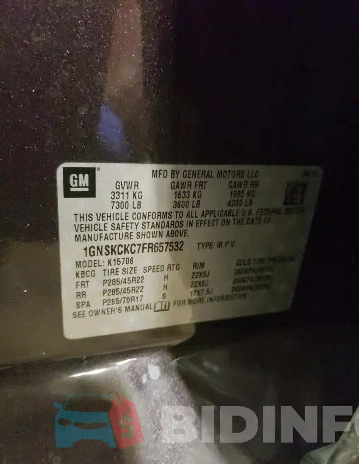 1GNSKCKC7FR657532 Photo# 12