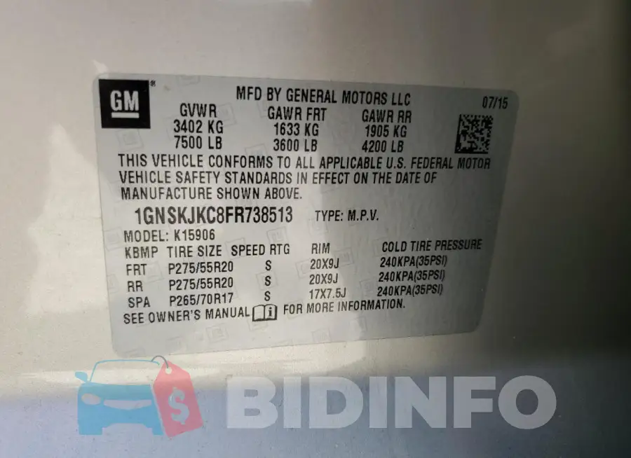 1GNSKJKC8FR738513 Photo# 12