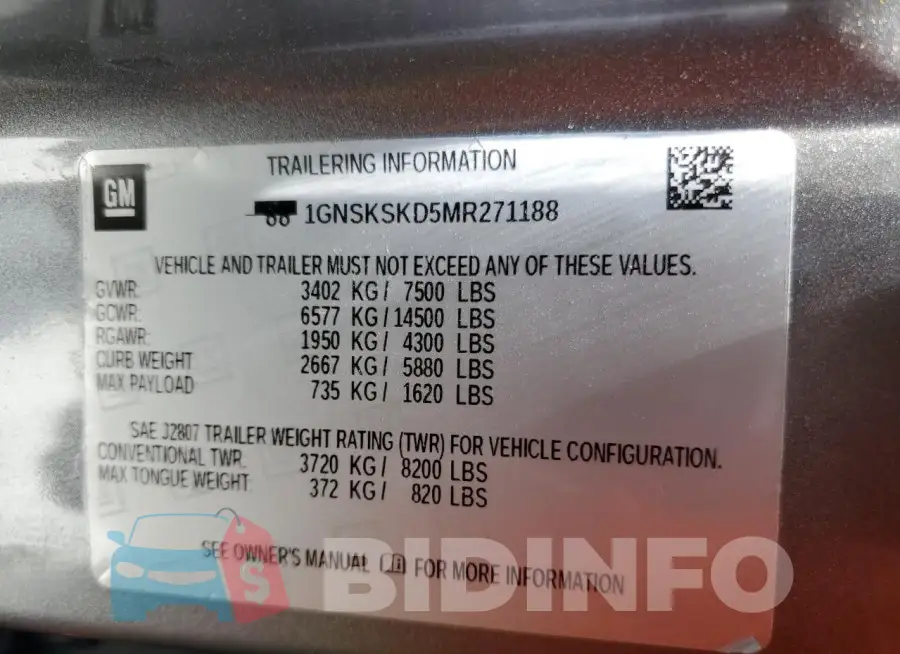 1GNSKSKD5MR271188 Photo# 14