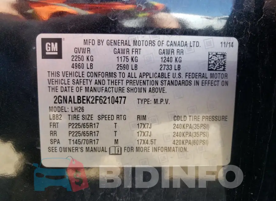 2GNALBEK2F6210477 Photo# 12