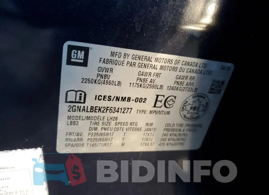 2GNALBEK2F6341277 Photo# 13