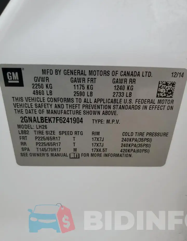 2GNALBEK7F6241904 Photo# 13