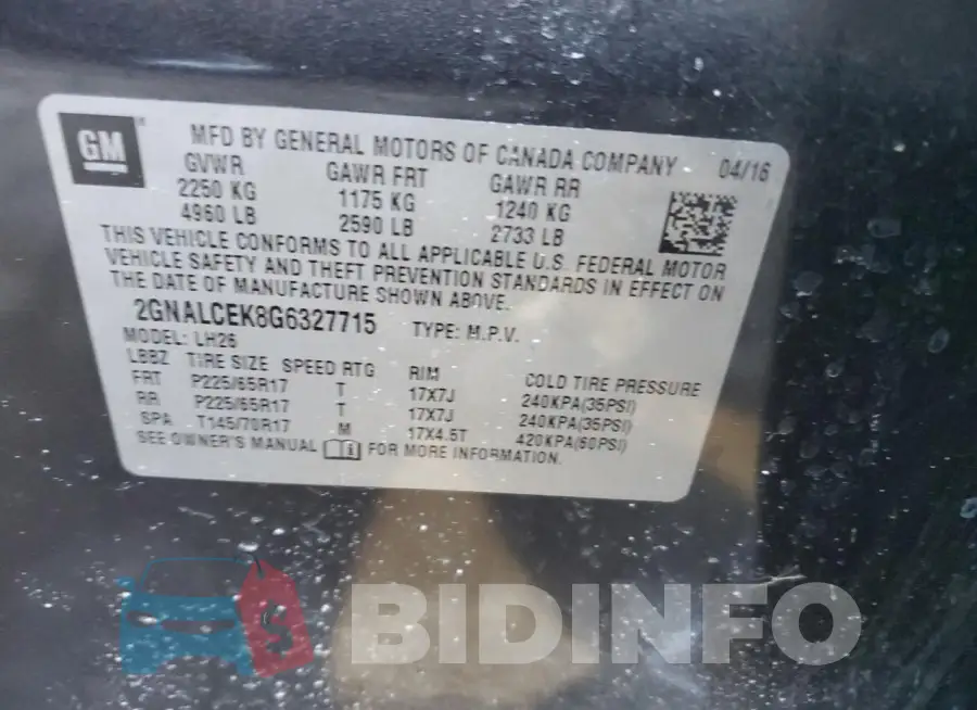 2GNALCEK8G6327715 Photo# 13