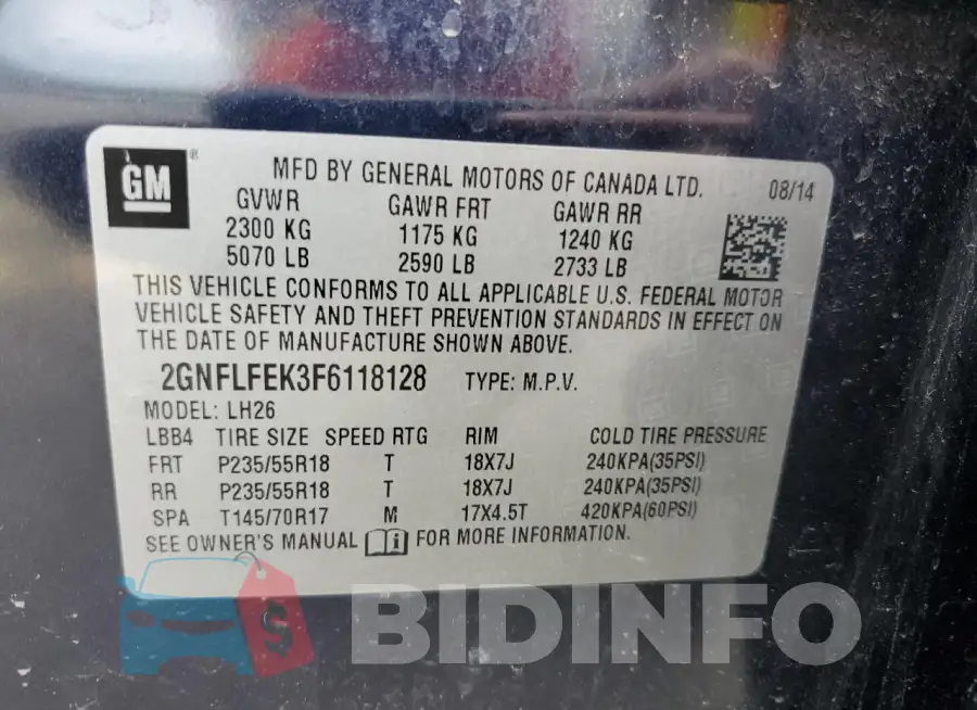 2GNFLFEK3F6118128 Photo# 12
