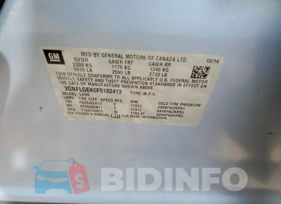 2GNFLGEK6F6182413 Photo# 12