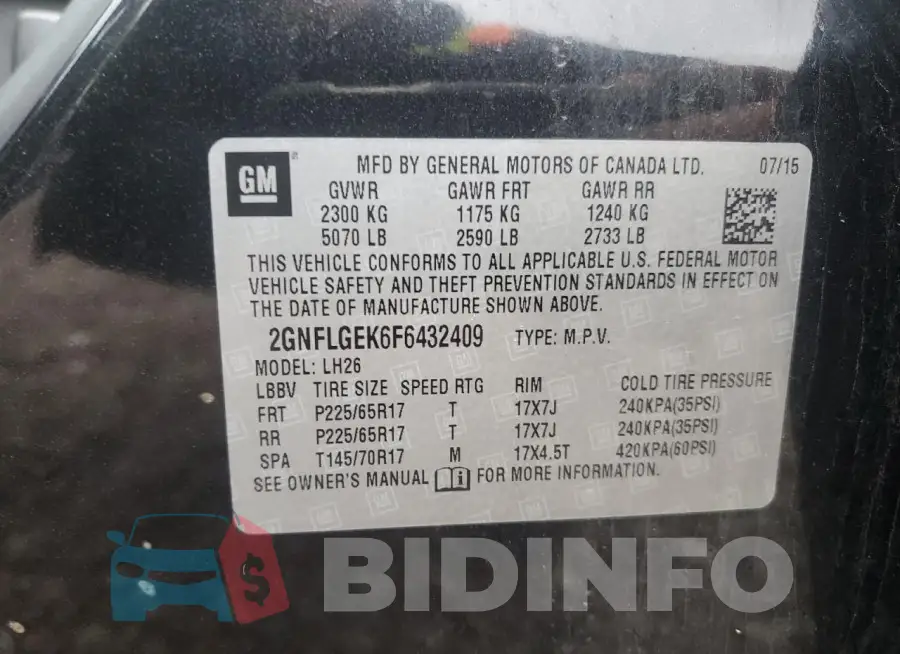 2GNFLGEK6F6432409 Photo# 13