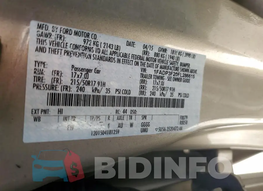 1FADP3F20FL286615 Photo# 12