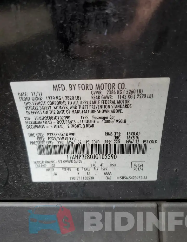 1FAHP2E80JG102390 Photo# 12