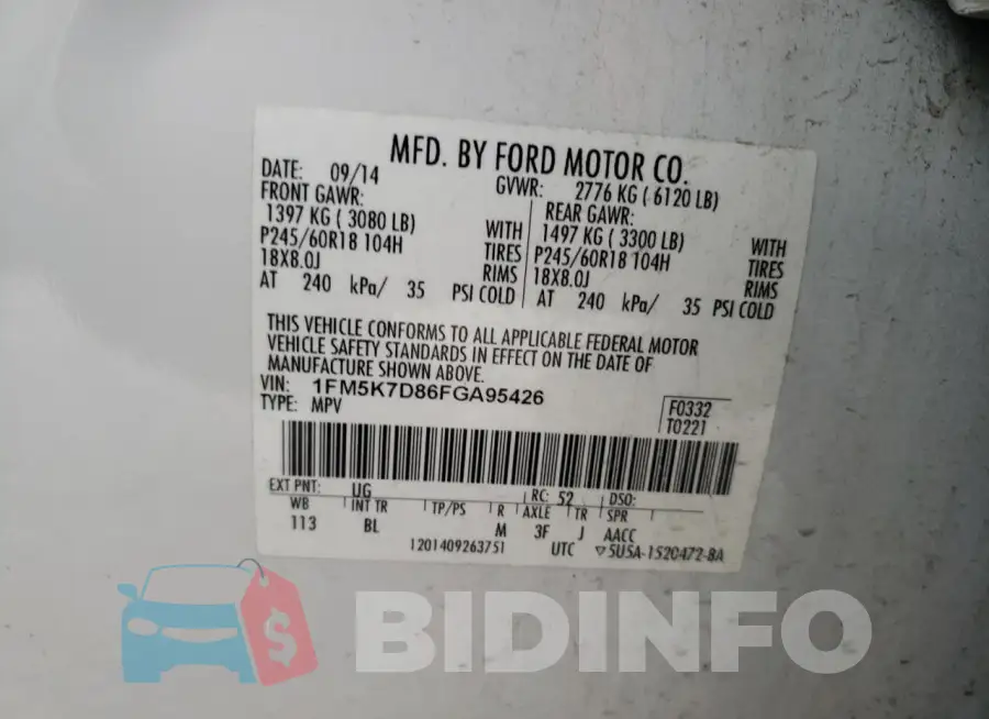 1FM5K7D86FGA95426 Photo# 14