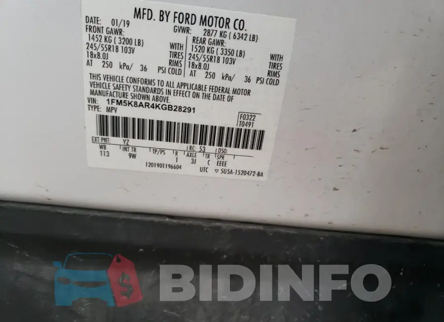 1FM5K8AR4KGB28291 Photo# 12