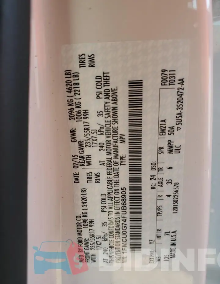1FMCU0G74FUB68905 Photo# 13